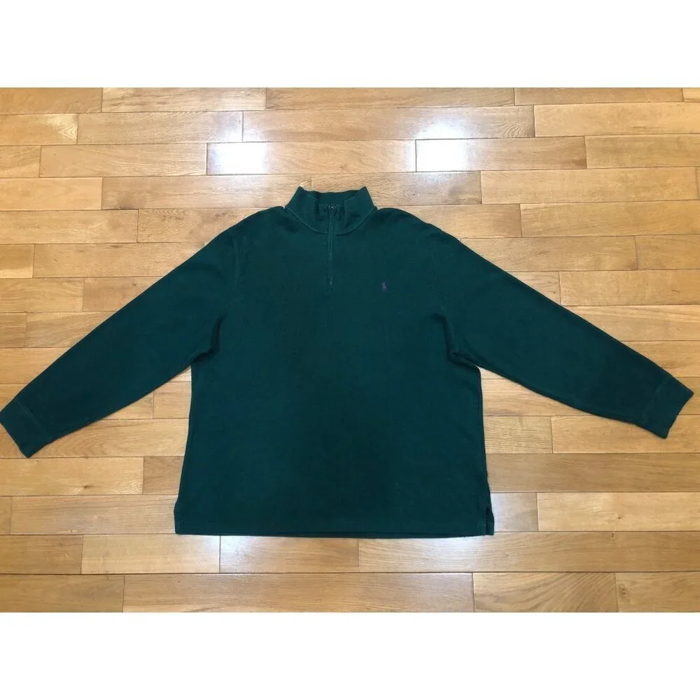 Polo Ralph Lauren Estate Rib 100% Cotton 1/4 Zip Mock Neck Green Pullover Sz XL